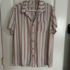 Casual Short-Sleeve Button-Down Shirt in White with Rust Stripes